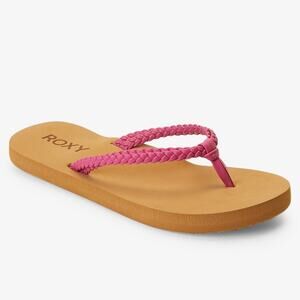 NWT Roxy Costas II Braided Strap Flip Flop Sandals EVA Sole Pink Girls Size 2